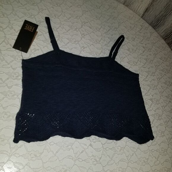FRYE CROCHET TOP NAVY BLUE NWT CROCHET HEM TANK SMALL NEW WITH TAGS - Picture 12 of 16